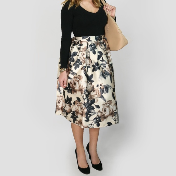 One Left! Midi Tea Bloom A Line Skirt - Picture 4 of 7